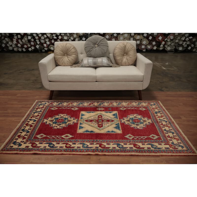 Hand Knotted Oriental 100% Wool Carpet Traditional Medallion Red Kazak Area Rug - 6' 4'' X 3' 10''