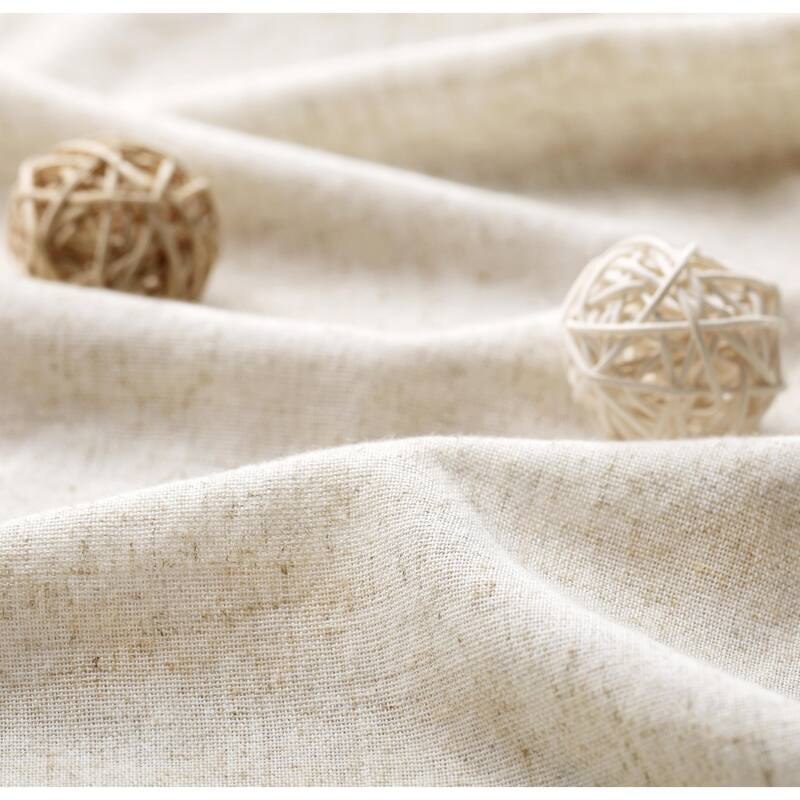 Linen Button Farmhouse Shower Curtain, Beige Cotton Woven, 72x72 Inch