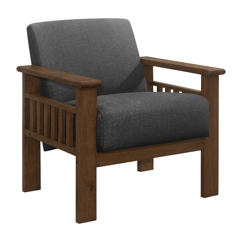 Bella 32 Inch Accent Chair Armchair, Storage Arms, Dark Gray, Solid Wood