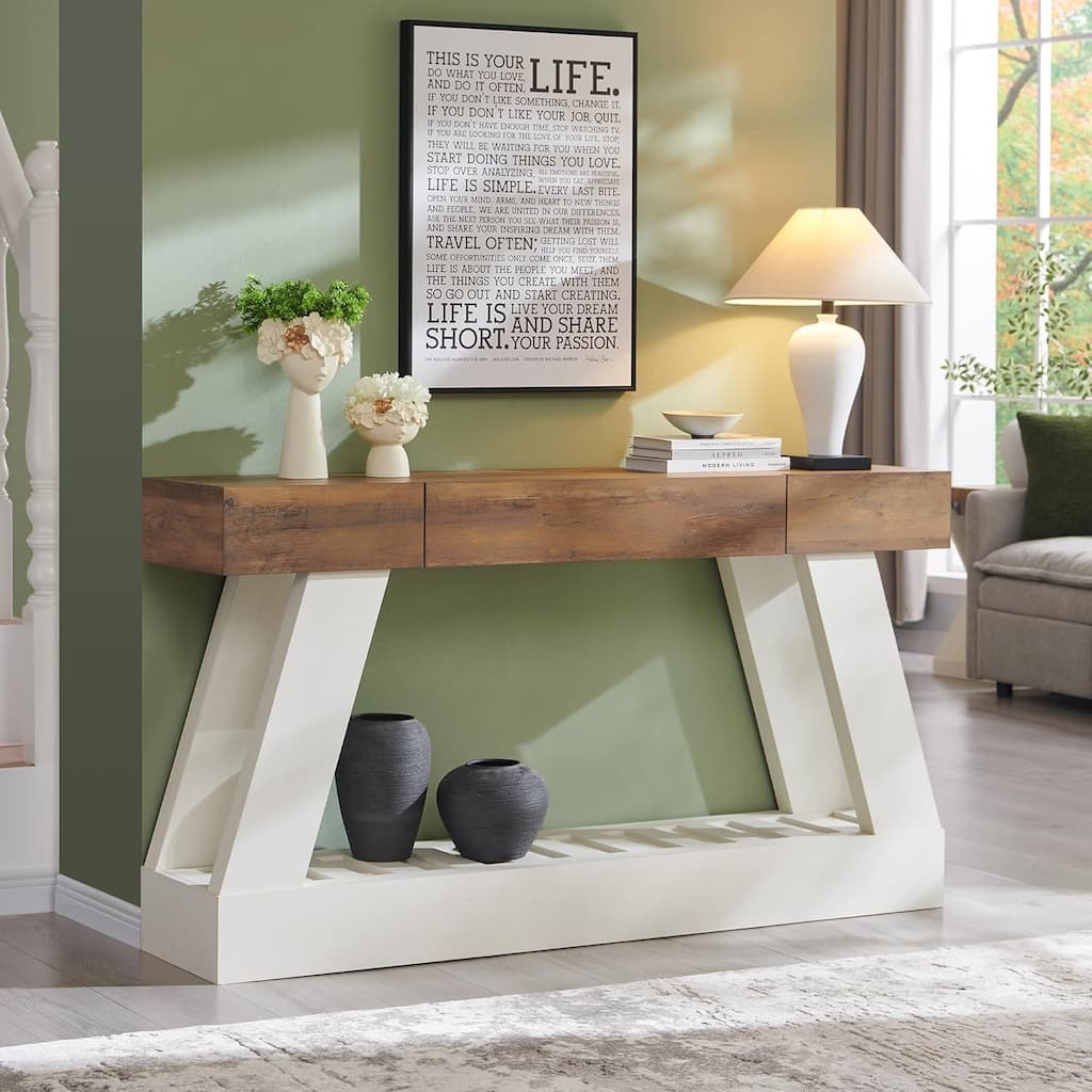 60" Farmhouse Entryway Table with Drawer, Entry Table, Foyer Table
