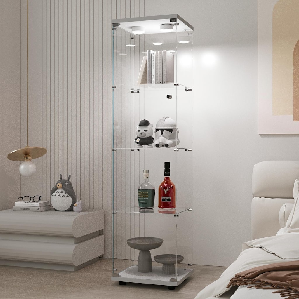 Tempered Glass Cabinet,Wine Cabinet,storage Cabinet,File Cabinet,with Battery-powered paipai light,Adjustable Floor Feet