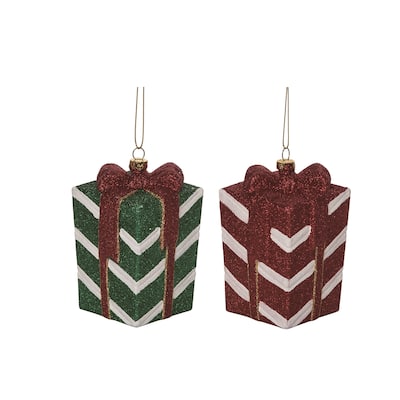 Transpac Plastic Striped Gift Ornament Set of 2 Christmas Home Decorations
