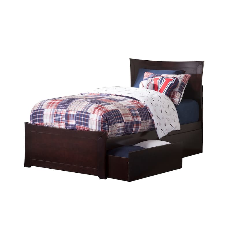 Twin Platform Bed with Footboard & Drawers - Espresso Finish, Modern Storage Bed