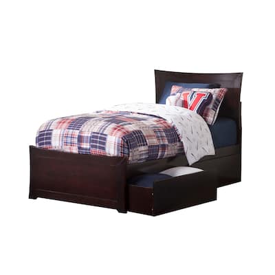 Twin Platform Bed with Footboard & Drawers - Espresso Finish, Modern Storage Bed