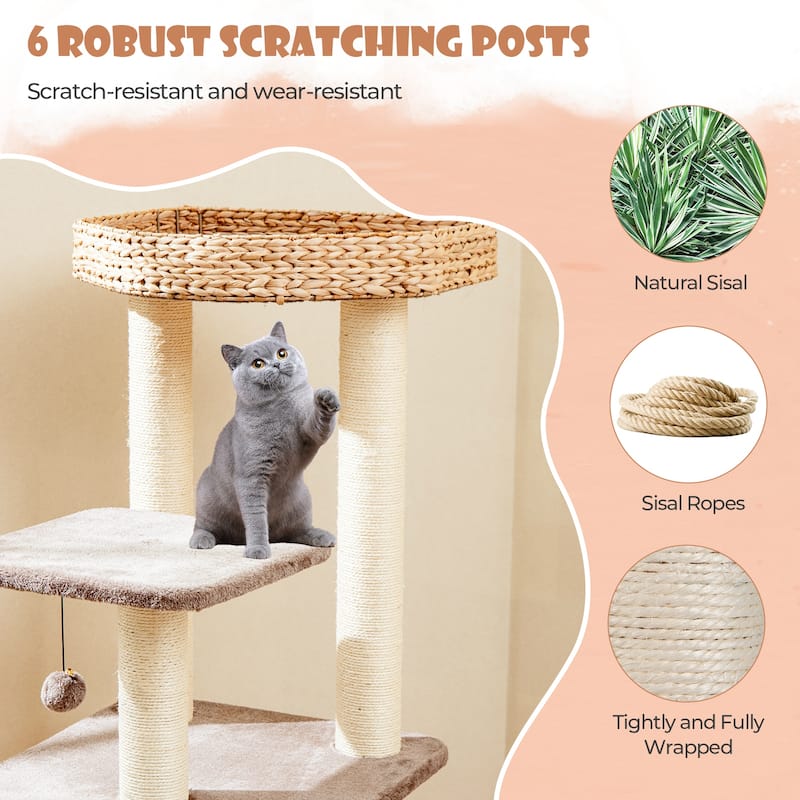 4-Layer Cat Tower with Scratching Posts Condo and Washable Cushions - 23.5" x 19" x 52"