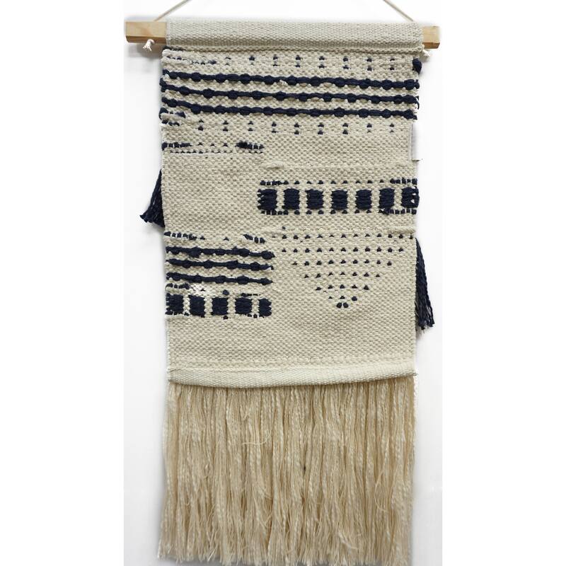 Home&Manor Wool and Cotton Macrame Wall Hanging with Rod Included - Exact Size