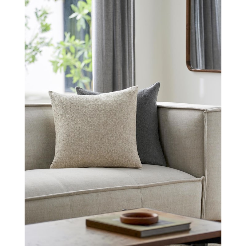 Ian Modern Solid Color Cotton Linen Throw Pillow - 20"L x 20"W - Down - Light Beige