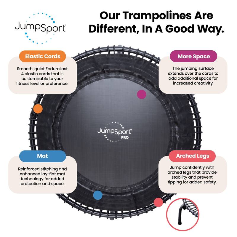 JumpSport 570 PRO Indoor Durable Lightweight 44-Inch Fitness Trampoline, Black