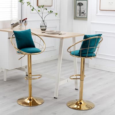 Velvet Bar Chair, 360 Degree Rotation Adjustable Counter Chair Set of 2