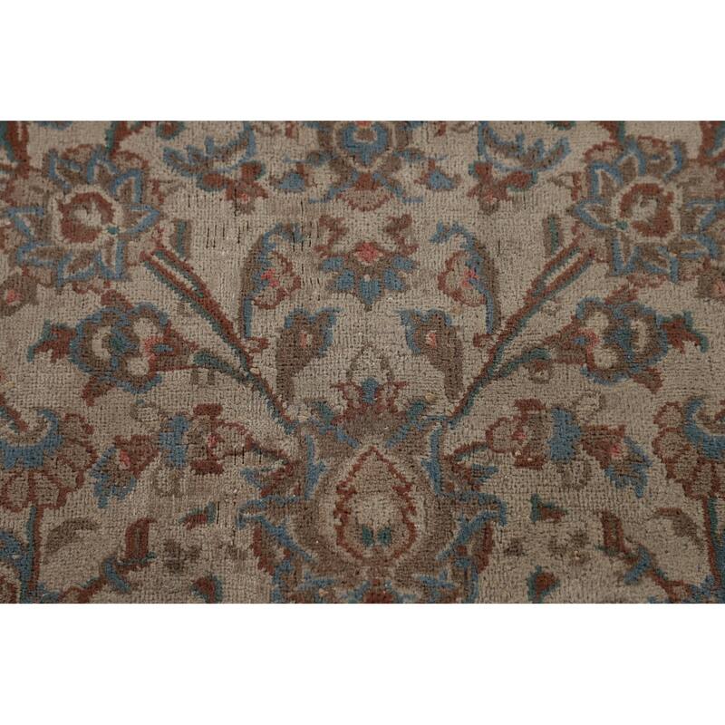 Beige Traditional Mashad Persian Vintage Rug Handmade Wool Carpet - 9'8"x 12'8"