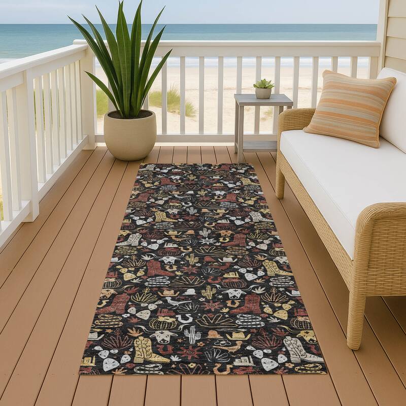 Machine Washable Indoor/ Outdoor Cowboy Dallas Chantille Rug - Black - 2'3" x 7'6"
