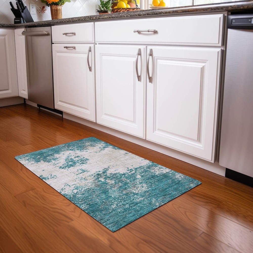 Machine Washable Indoor/ Outdoor Abstract Pixels Chantille Rug