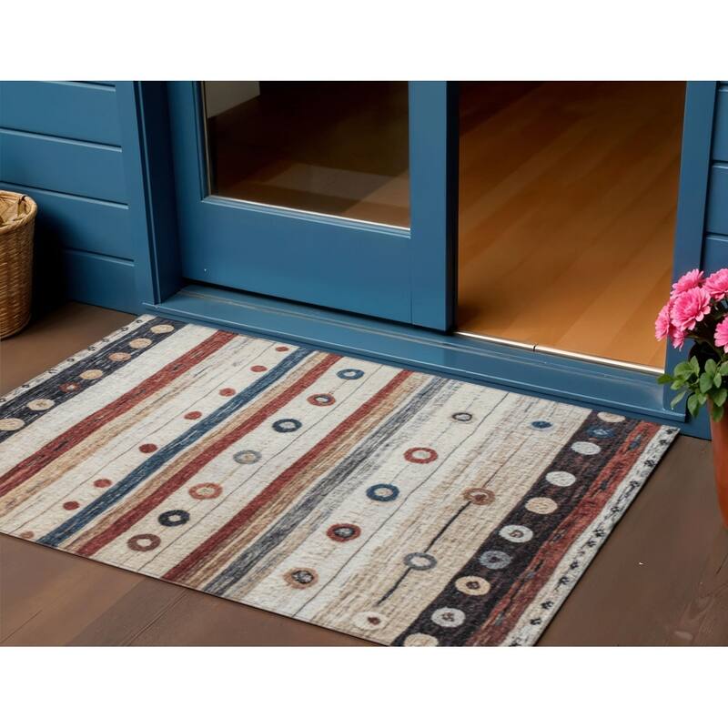 HomeRoots Striped Transitional Rectangle Outdoor Rug - 3' x 5'