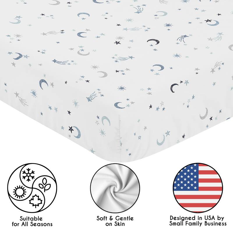 Sweet Jojo Designs Blue Moons and Stars Boy, Girl, Unisex/Gender Neutral Fitted Crib Sheet - Grey & Blue Outer Space, Celestial
