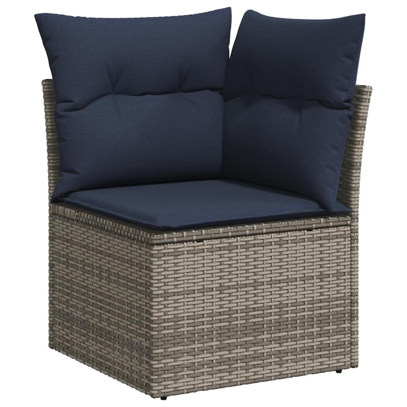 vidaXL 8/9 Patio Sofa Set with Cushions Black/Brown/Grey Poly Rattan - 113.2 x 69.9 x 27.2