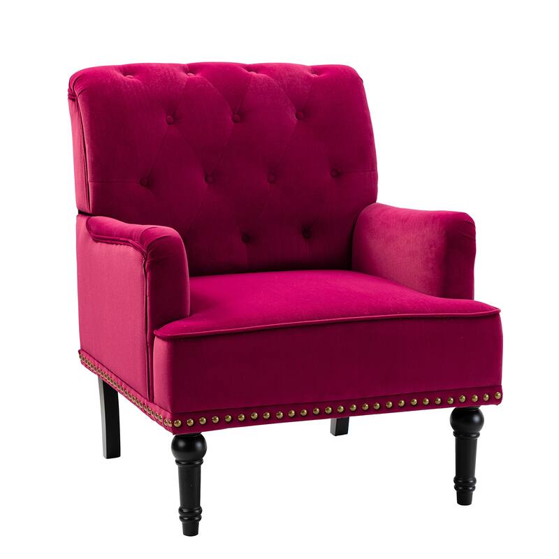 Geltrude Transitional Upholstered Button Tufted Club Chair with turned wooden Legs by HULALA HOME