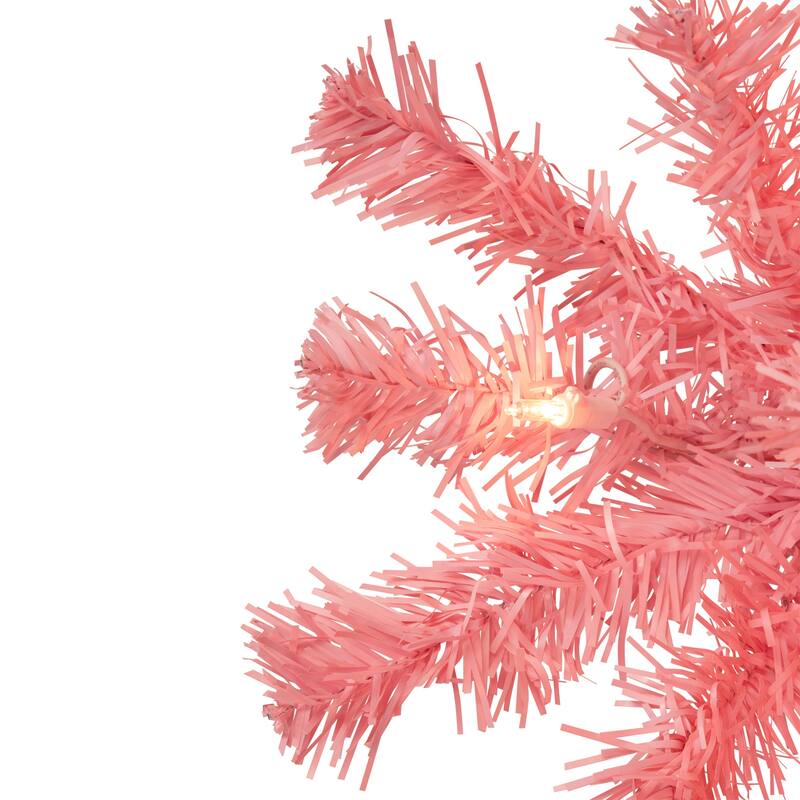 Pre-Lit Medium Pink Pine Artificial Christmas Tree - 6.5’ - Clear Lights