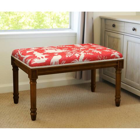 Red Chinoiserie Bench with Wood Stain Finish