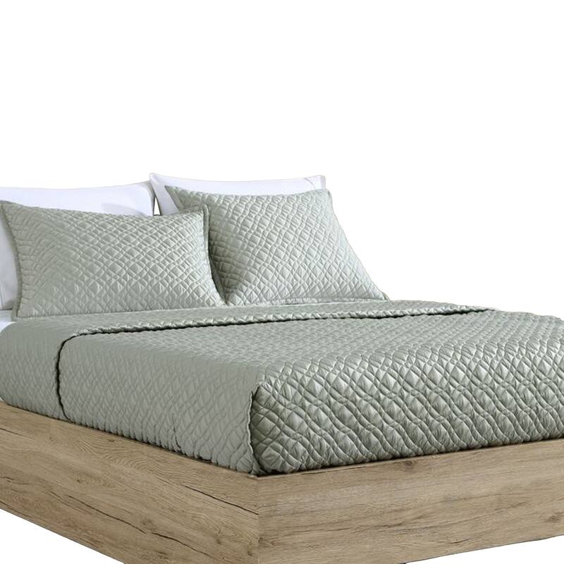 Keo 3pc Queen Coverlet Set, Reversible, Shams, Sage Gray Silky Fabric