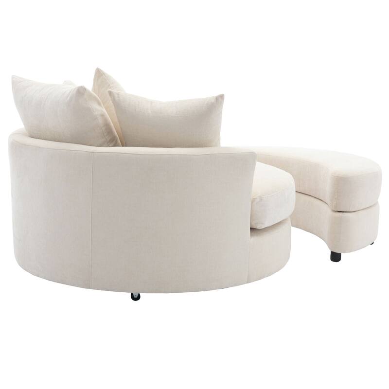 Roomfitters Modern 360° Swivel Barrel Chair with Hidden Storage Ottoman, Chenille Upholstery and Four Pillows