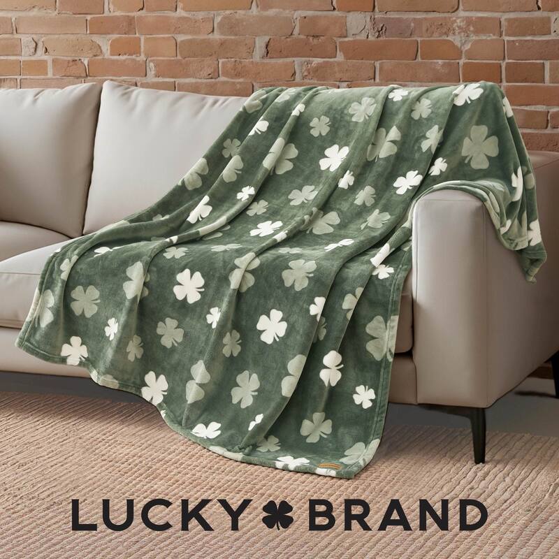 Lucky Brand Lucky Clovers Plush Throw Blankets