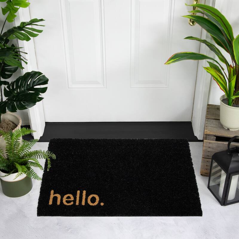 Black Coir "Hello" Outdoor Doormat 18" x 30" - 30
