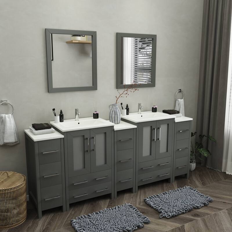 Vanity Art 84-Inch Double Sink Bathroom Vanity Set with Top and Free Mirrors - 84 X 18.1 X 35.8