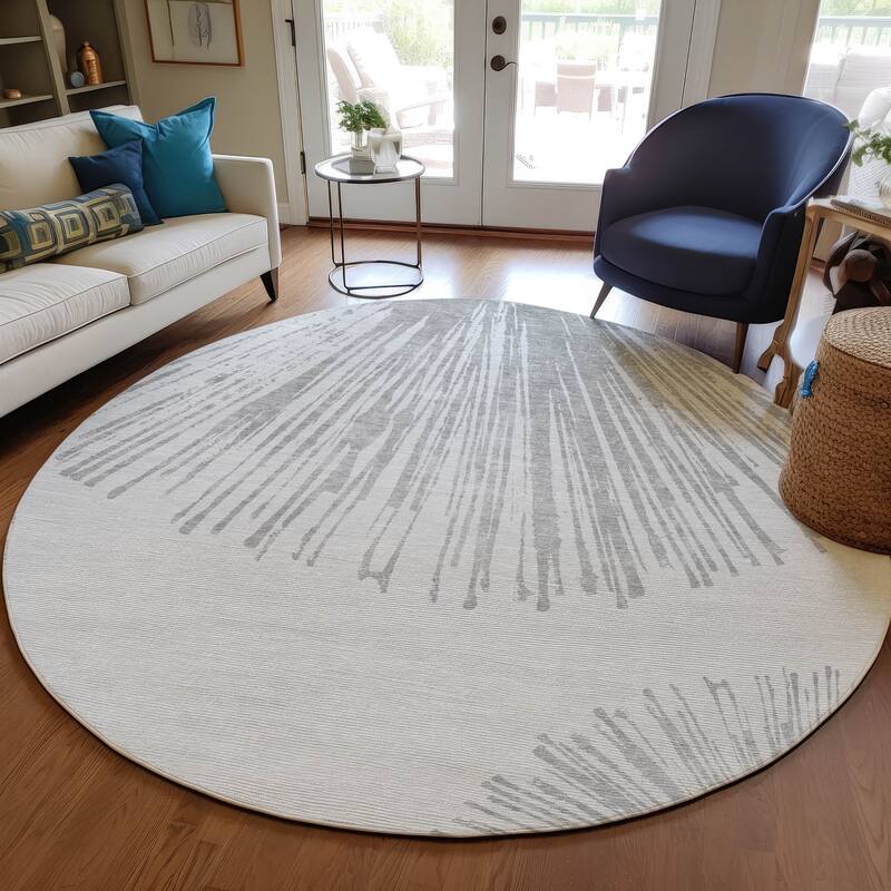 Machine Washable Indoor/ Outdoor Chantille Contemporary Burst Rug - Gray - 8' x 8'