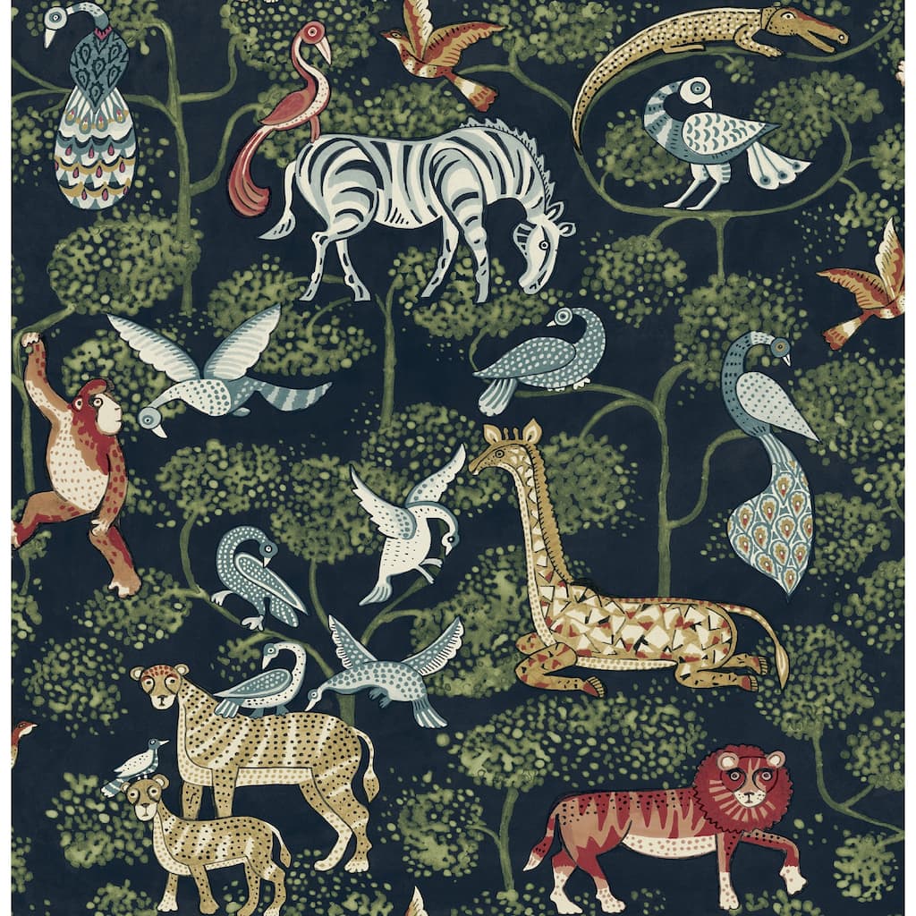 A-Street Prints Rigby Navy Jungle Animals Wallpaper