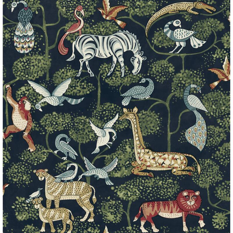 A-Street Prints Rigby Navy Jungle Animals Wallpaper