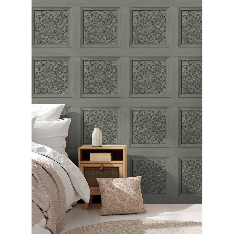 Fine Decor Albie Dark Grey Carved Panel Wallpaper
