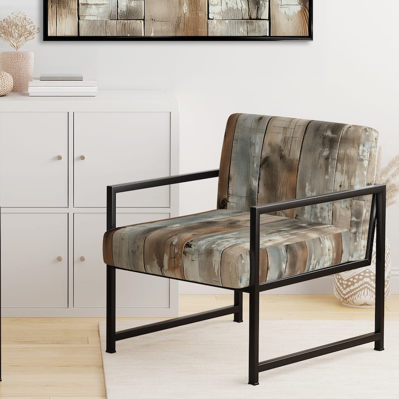 Designart "Rustic Farmhouse Wooden Planks I" Upholstered Abstract Accent Chair - Vintage Side Chair in Multiple Color