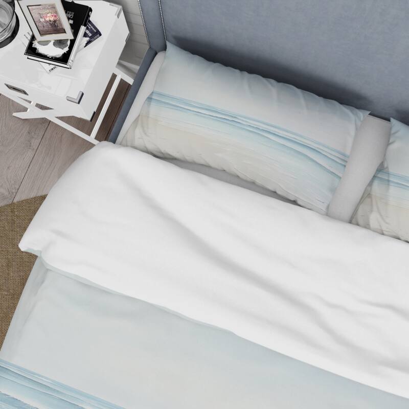 Designart "Beach Photo Tranquil Waters I" Blue Coastal - Bed Cover Set With Shams