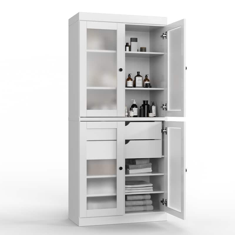 Palace Imports 100% Solid Wood 32" Bathroom Cabinet with Frosted Glass Doors, 2-Drawers and Adjustable Shelves