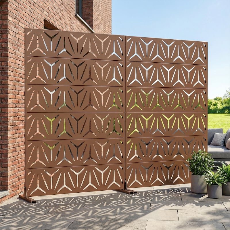 Dovelina Outdoor Freestanding Metal Privacy Screen Decorative Garden Fence (Set of 2) - Brown - 72"x47"