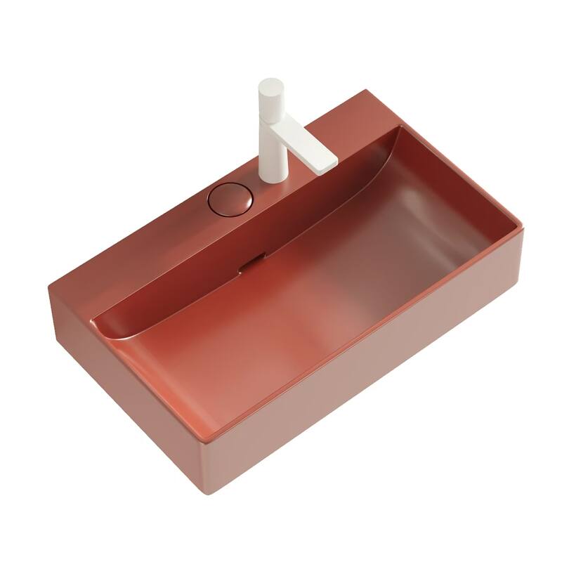 GDFStudio - Lofi Modern 24" Ceramic Basin with Drainer Control Button, Glossy Finish, WITHOUT Cabinet