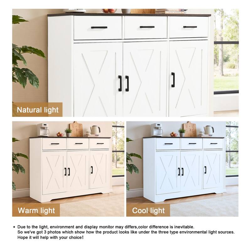 Barn Door Buffets Storage Cabinet Sideboards with 3 Drawers