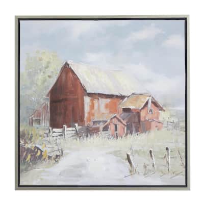 Canvas Landscape Barn Living Room Framed Wall Art with Silver Frame - Multi Colored - Roche River Decor