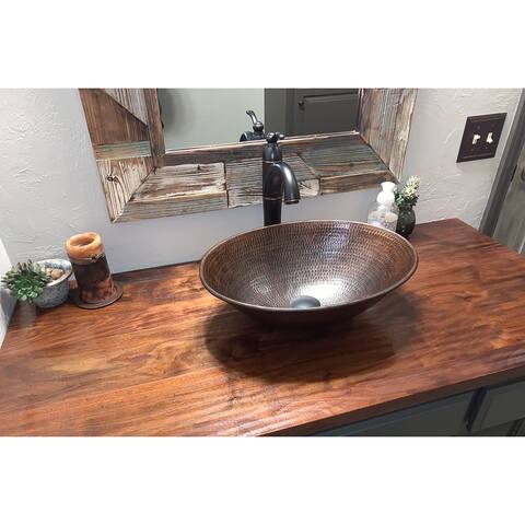 17-in Oval Wired Rim Vessel Hammered Copper Sink (VO17WDB)