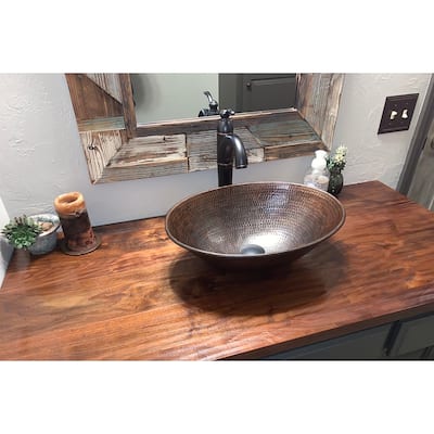 17-in Oval Wired Rim Vessel Hammered Copper Sink (VO17WDB)