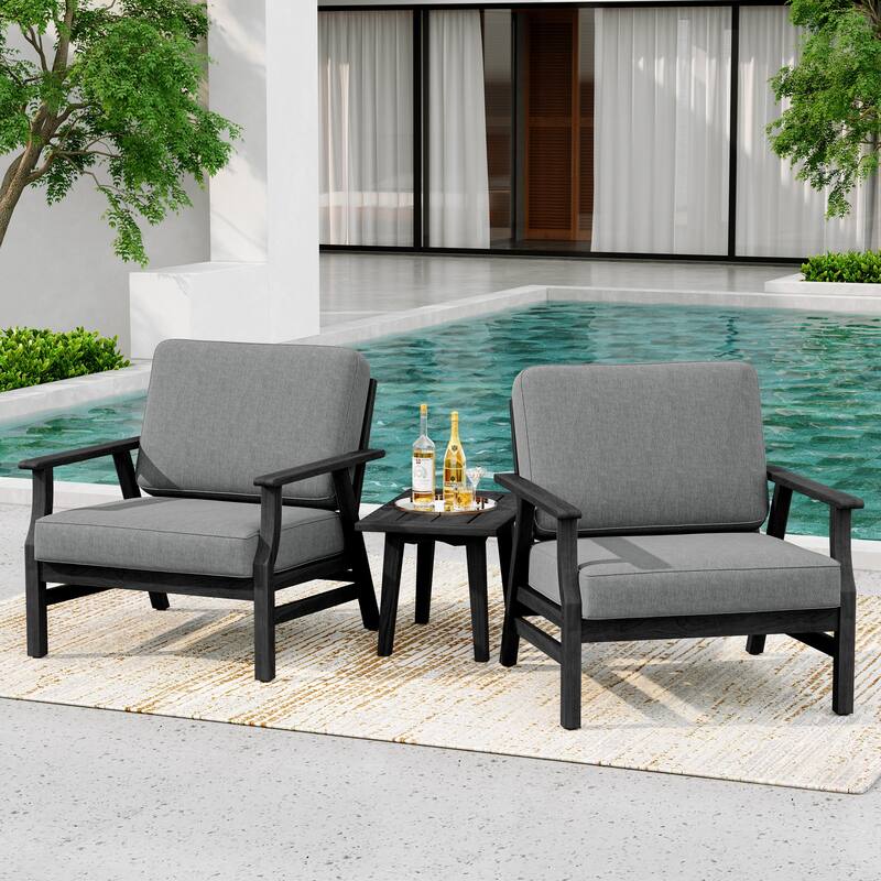 3-Piece Teak Outdoor Conversation Set with Cushions and Side Table