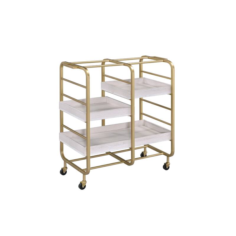 ACME Vorrik Serving Cart in Gold & White-Washed
