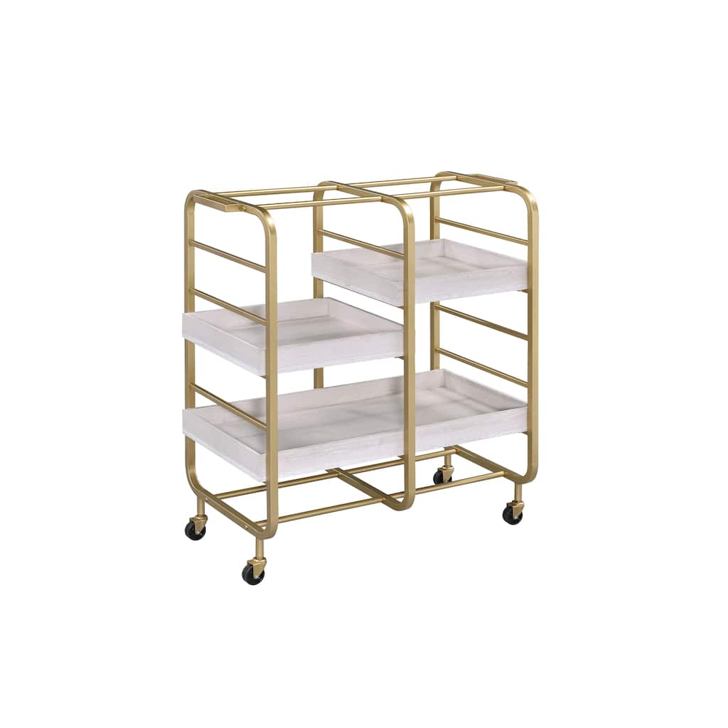 ACME Vorrik Serving Cart in Gold & White-Washed