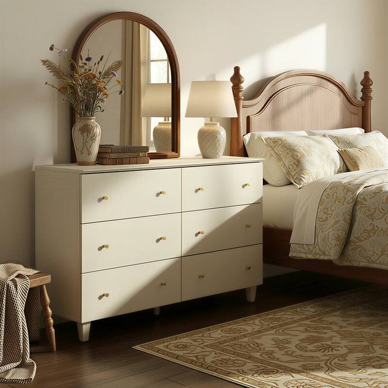 Wood Dresser with 6 Drawers for Bedroom, Closet, Nursery