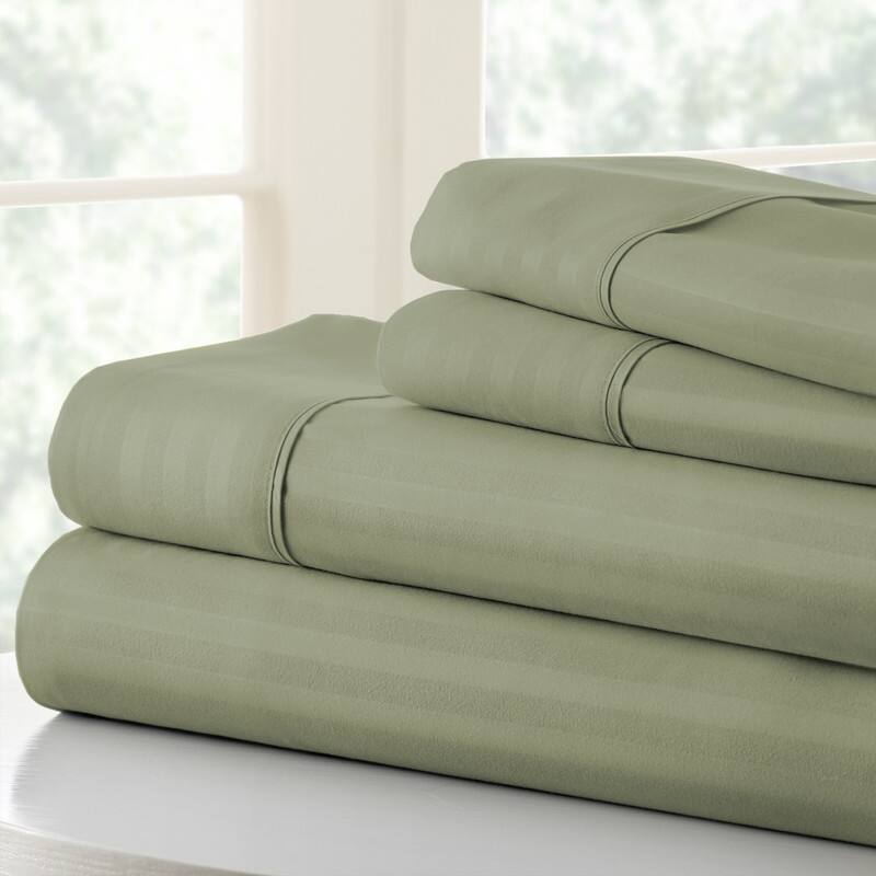 Simply Soft 4-piece Deep Pocket Striped Embossed Bed Sheet Set - Twin - Sage