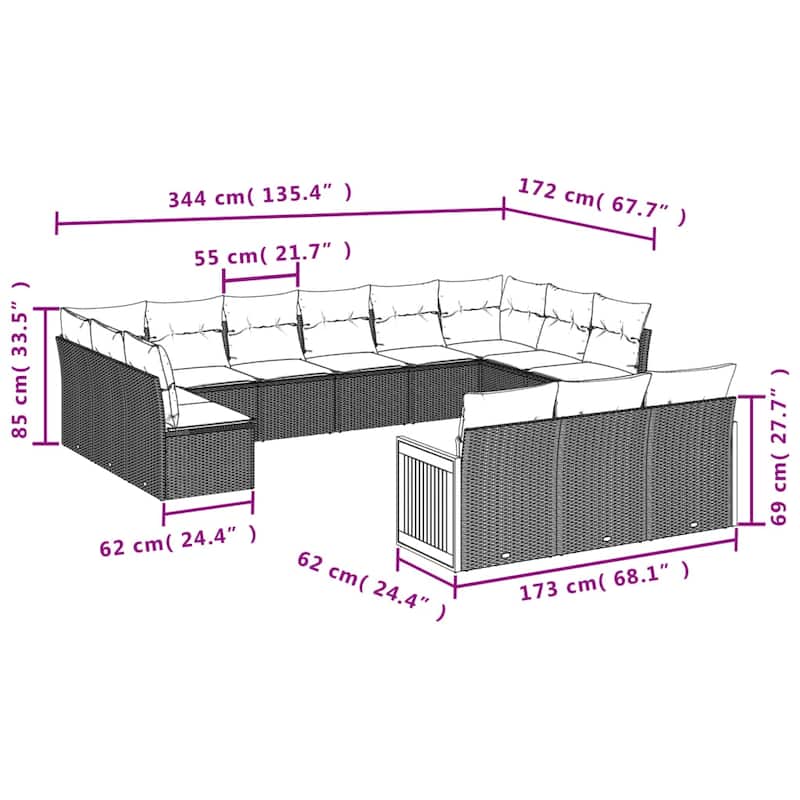vidaXL Patio Sofa Set with Cushions Outdoor Conversation Furniture Poly Rattan