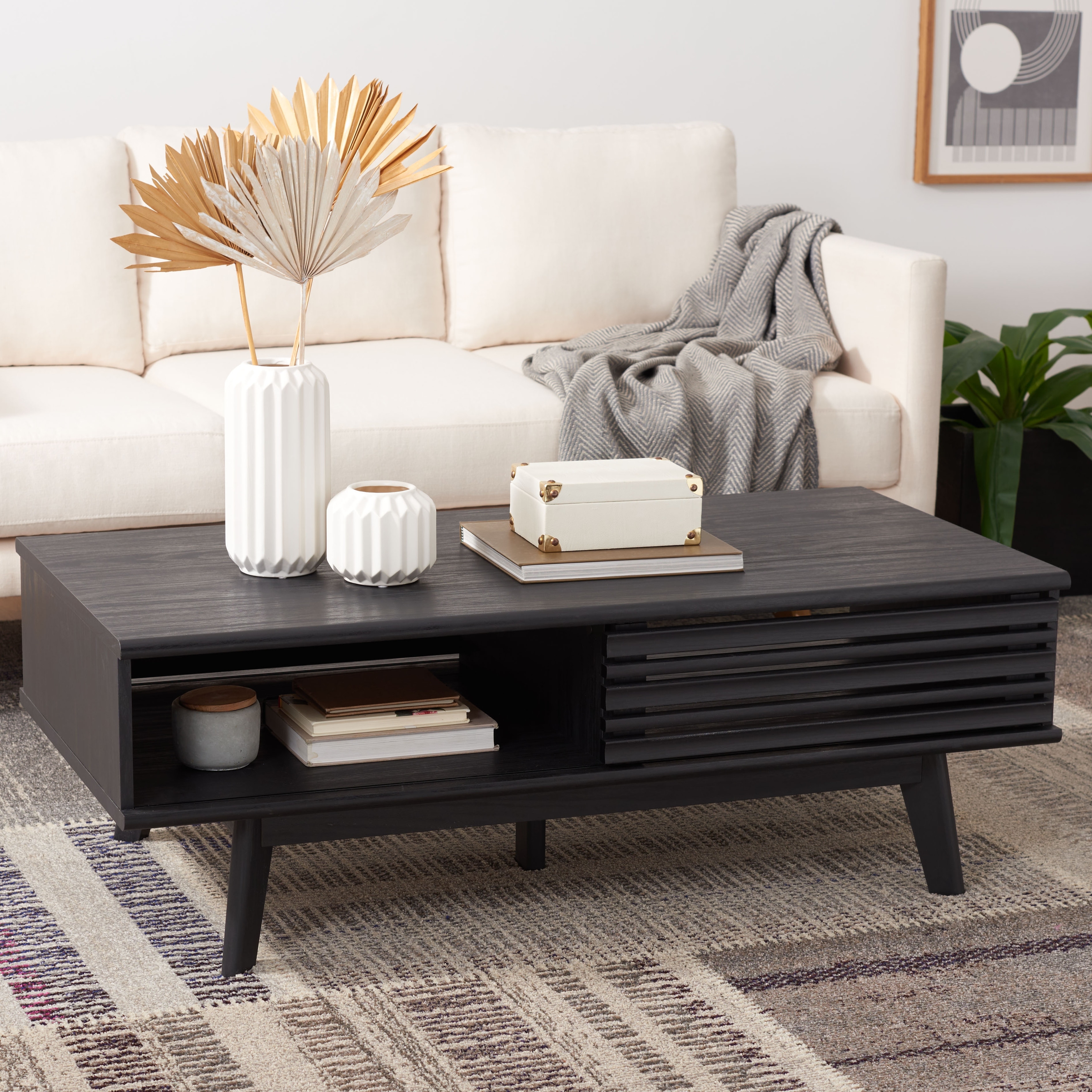 SAFAVIEH Ameetha Mid-Century 1-Shelf Walnut Coffee Table - 46" W x 23" D x 16" H - 46Wx23Dx16H