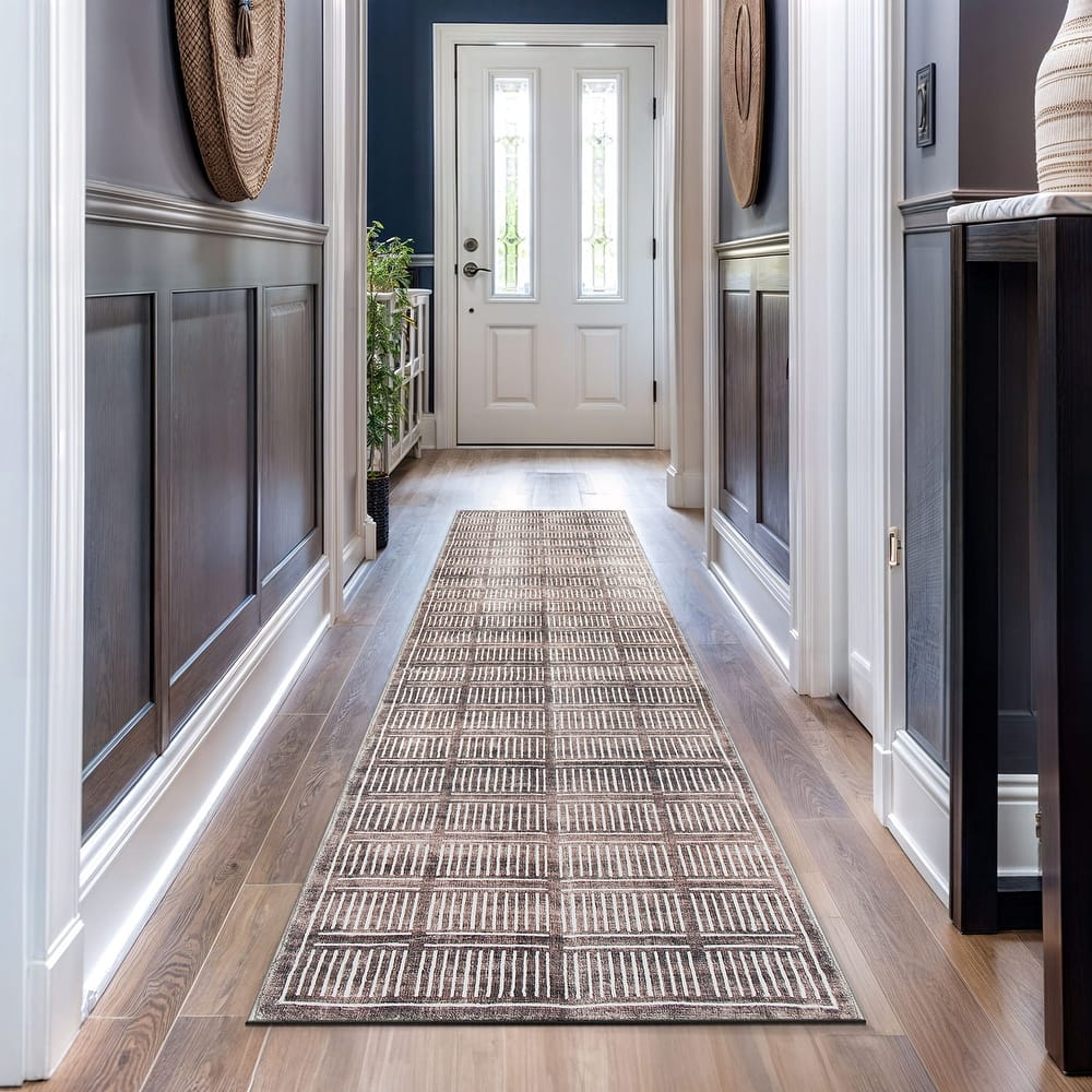 World Rug Gallery Bohemian Stripe Lines Washable Non-Slip Area Rug