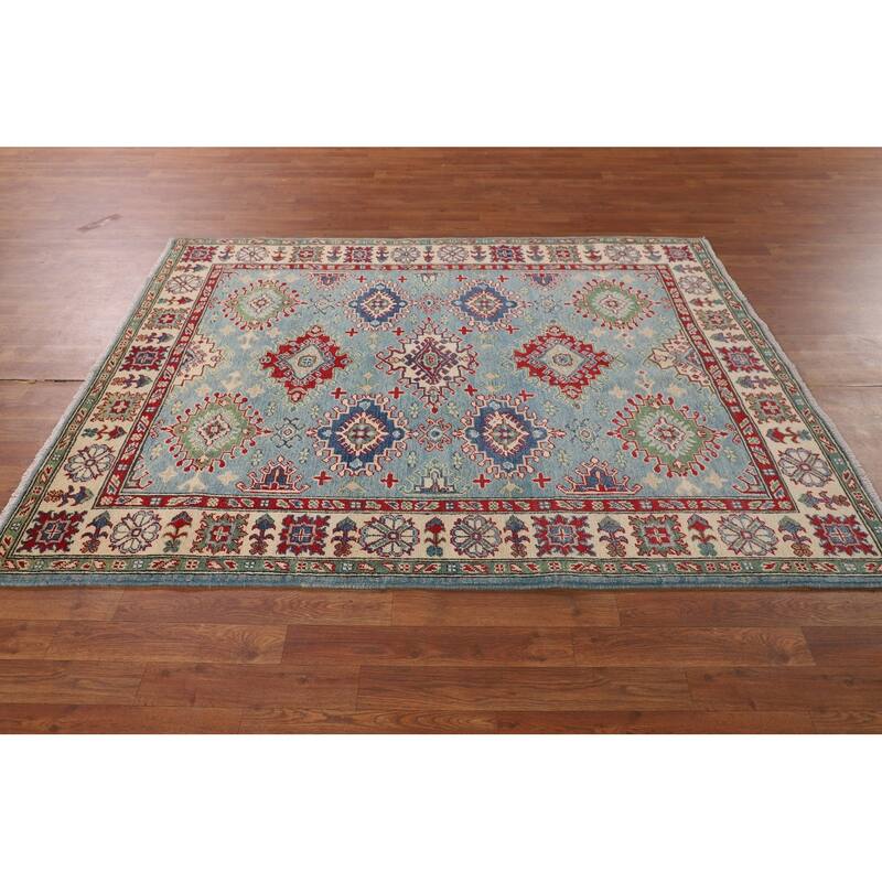 Light Blue Kazak Oriental Rug Handmade Wool Carpet - 5'0" x 6'6"