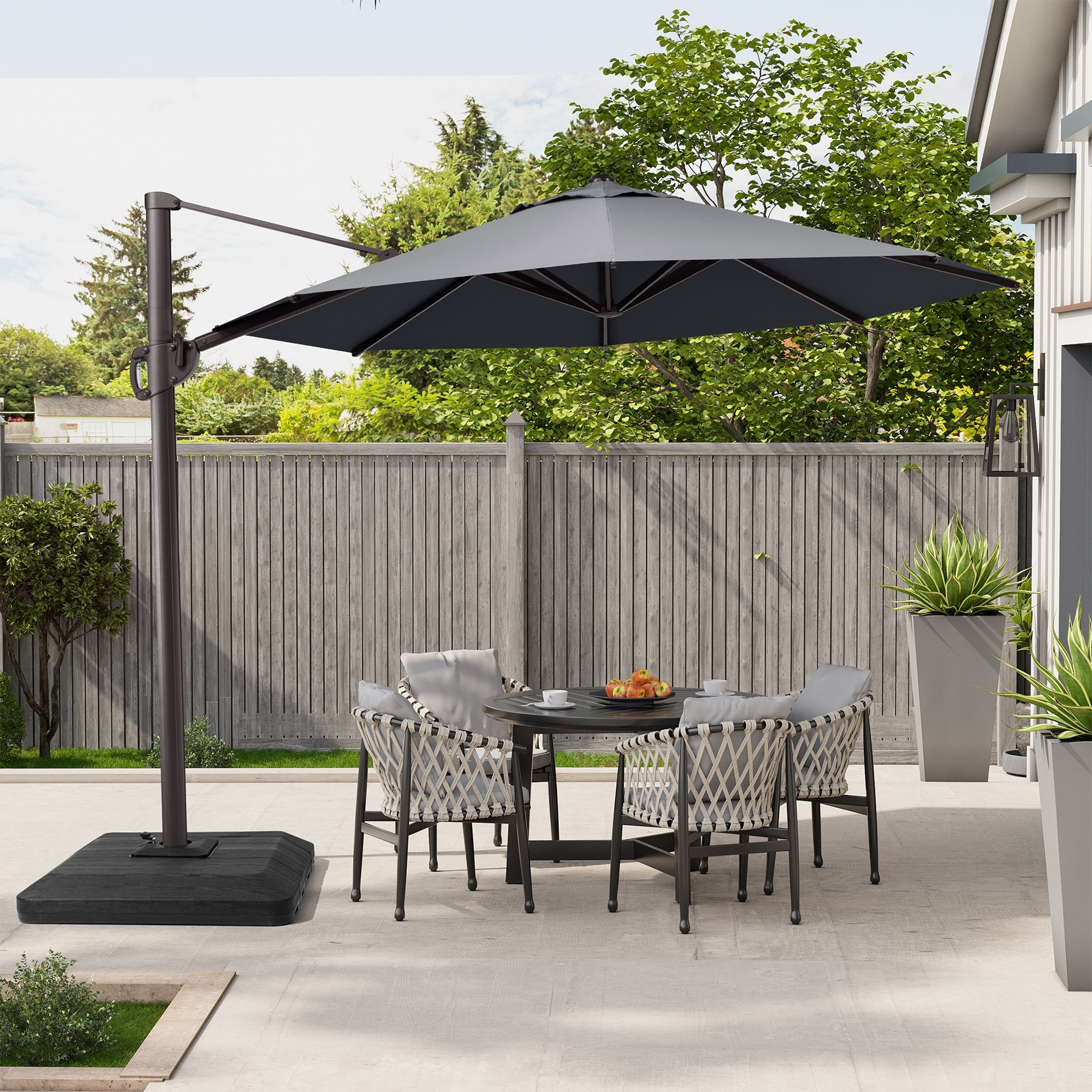 Patio Cantilever Offset Umbrella with 360-degree Rotation Crank and Tilt, Base Included